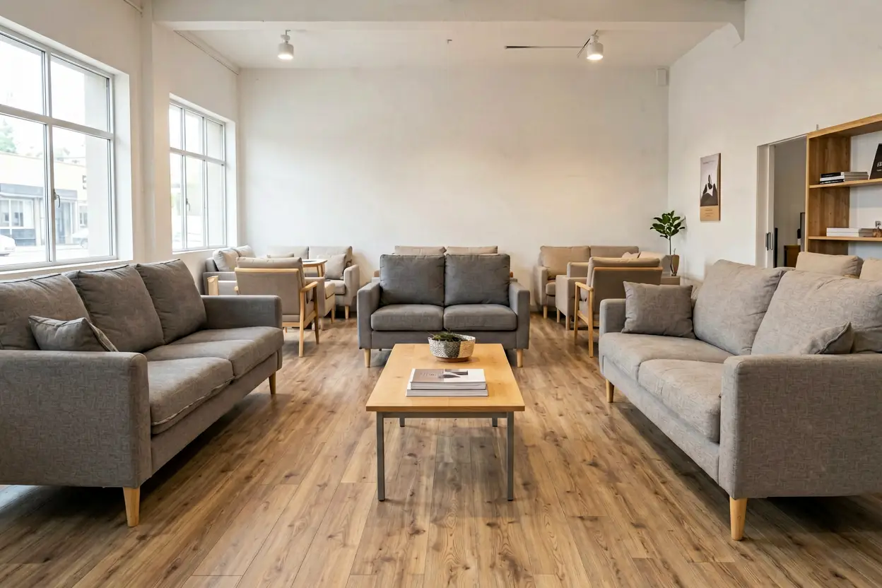 physical furniture store sofa display decision