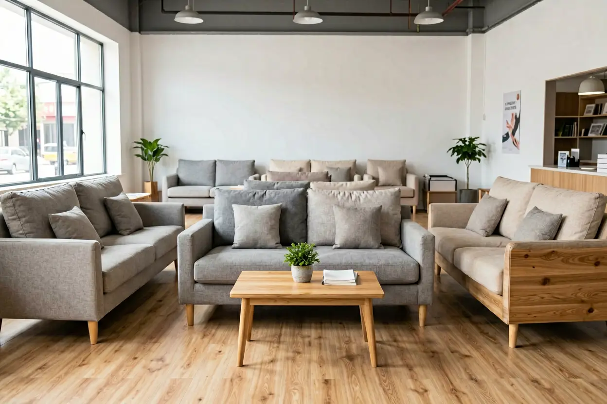 physical furniture store sofa display decision