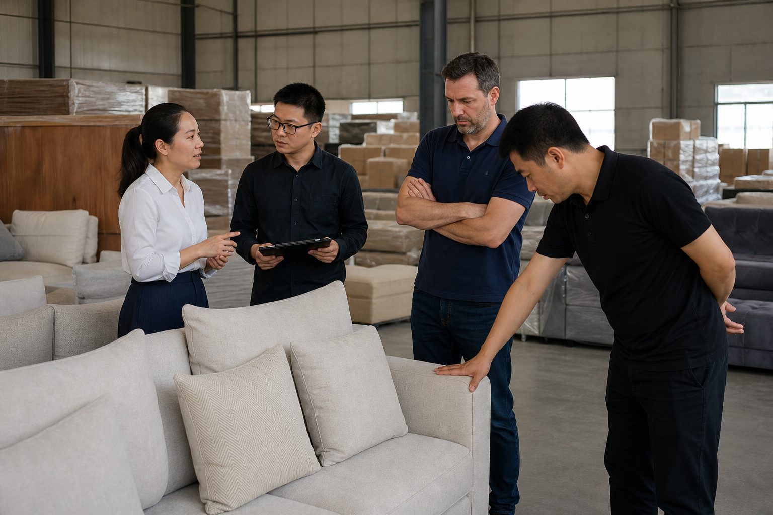 physical furniture store sofa display decision