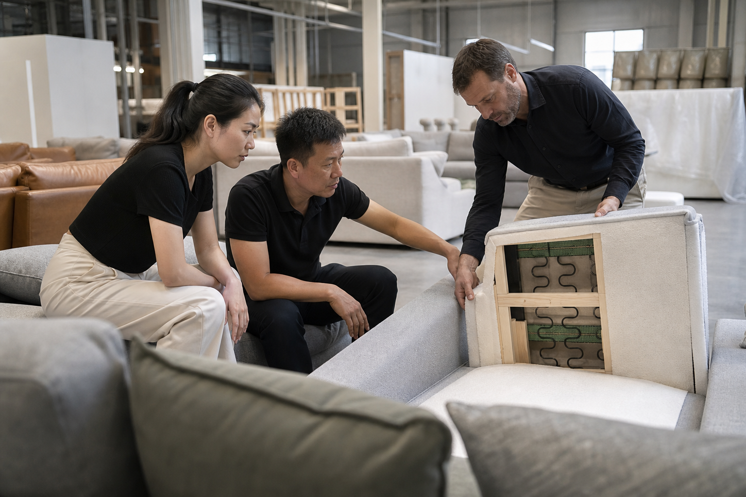 physical furniture store sofa display decision