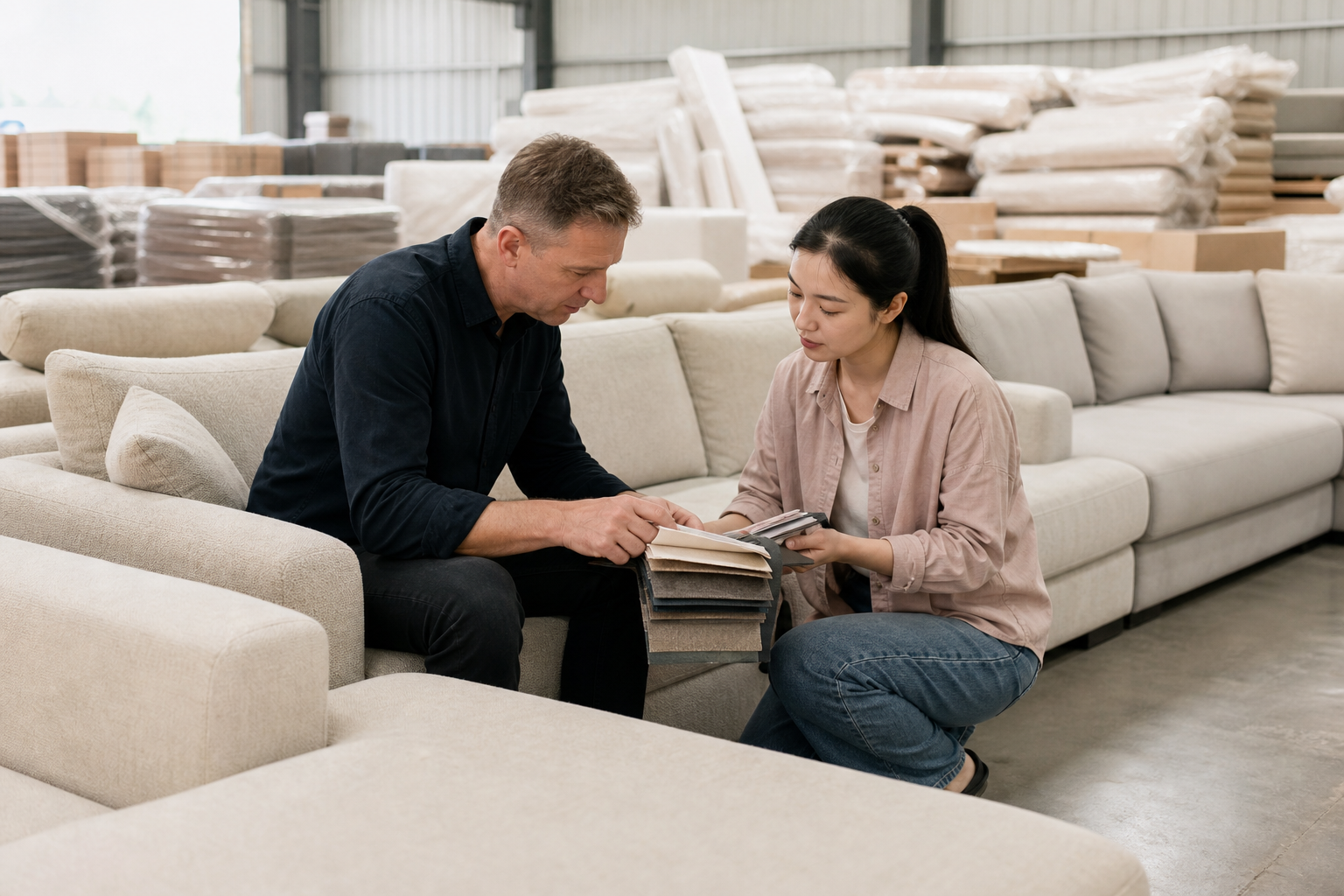 physical furniture store sofa display decision