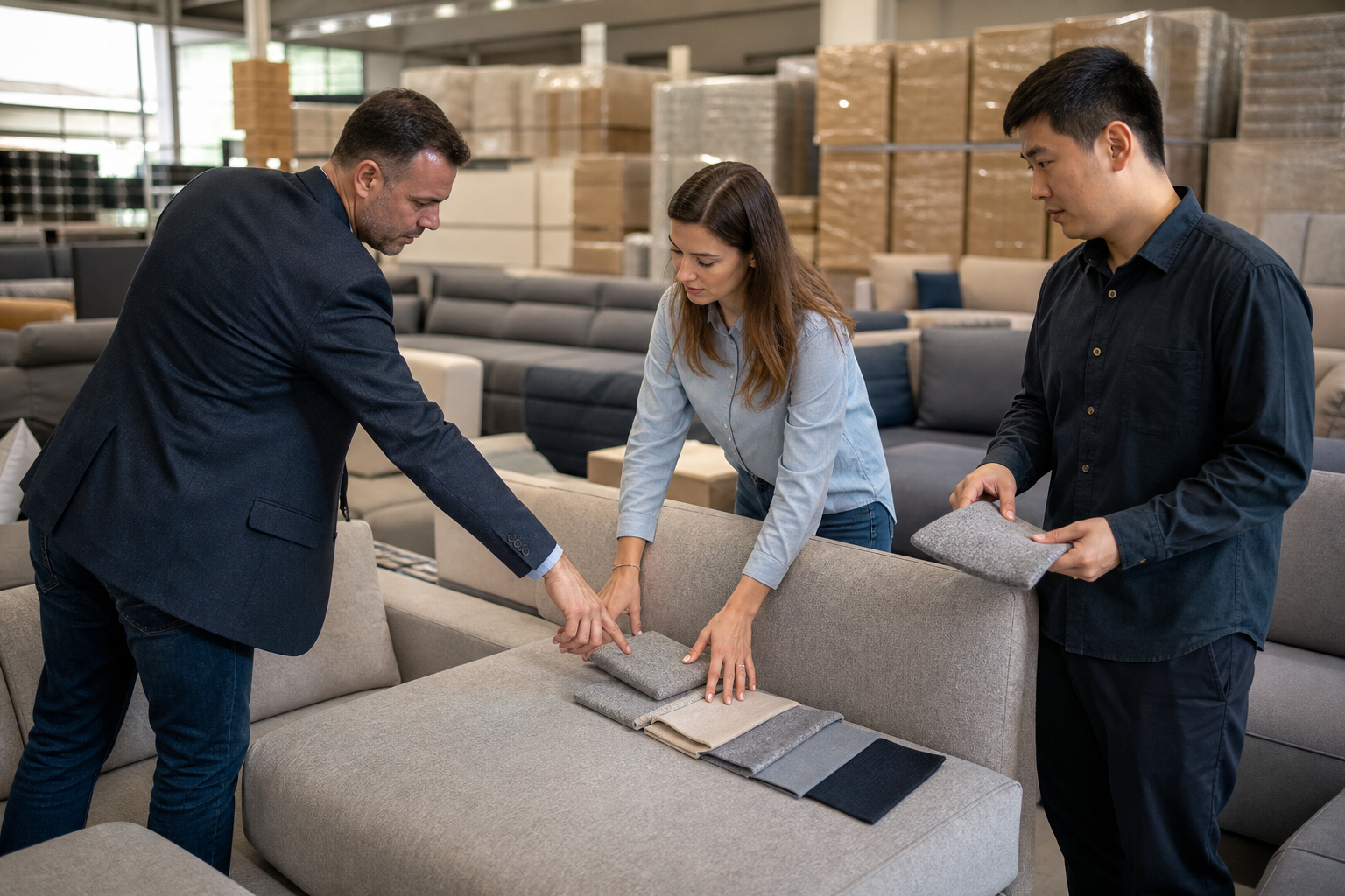 physical furniture store sofa display decision